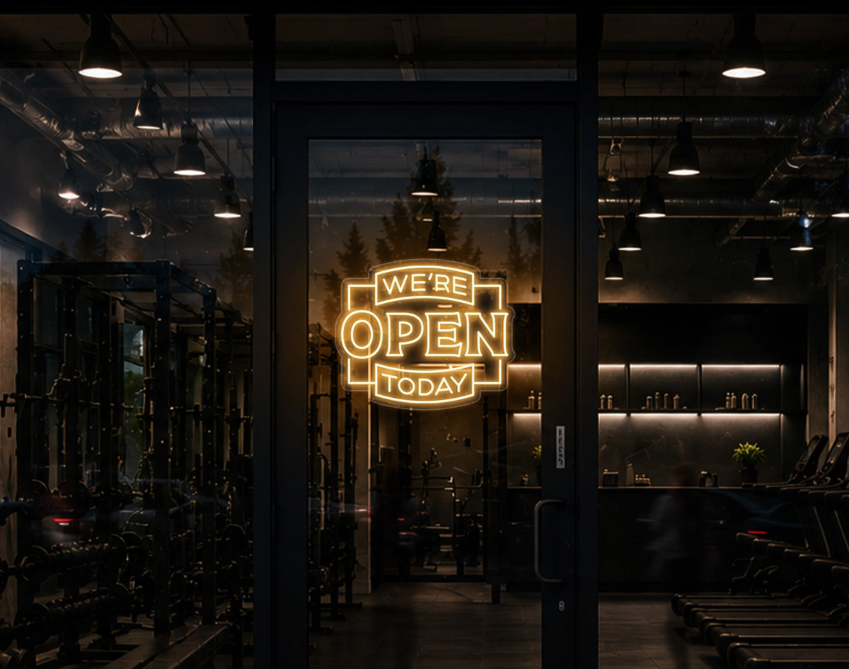 Classic Badge Open LED Neon Sign - Warm White
