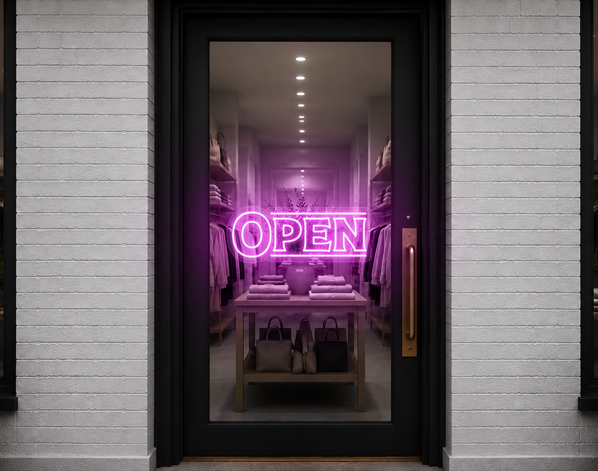 Classic Type Open LED Neon Sign - Bubblegum Pink