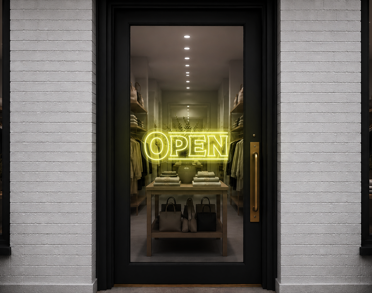 Classic Type Open LED Neon Sign - Buttercup Yellow