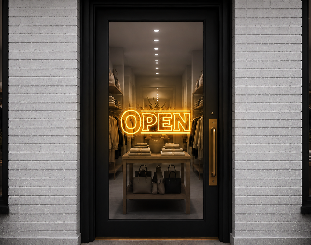 Classic Type Open LED Neon Sign - Sunset Yellow