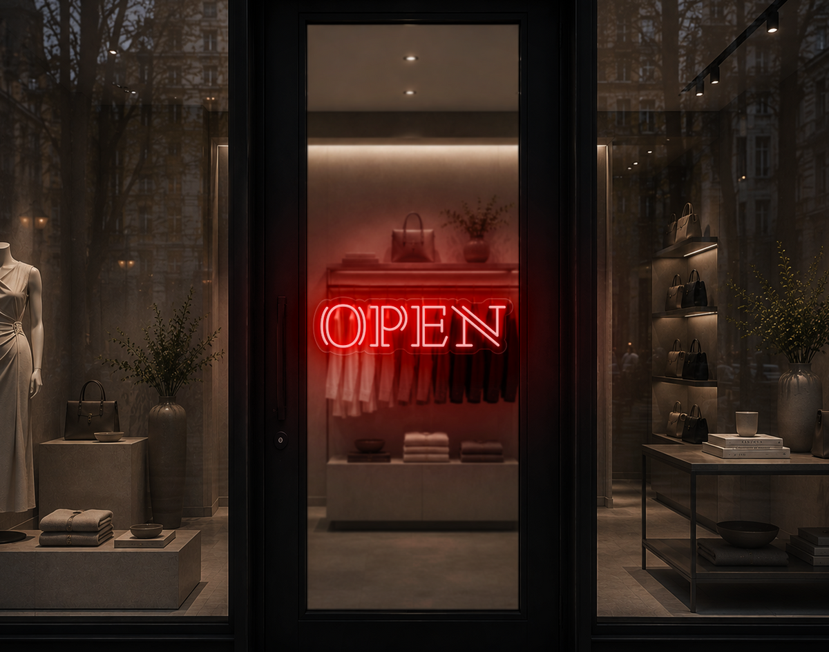 Double Stem Serif Type Open LED Neon Sign - Red