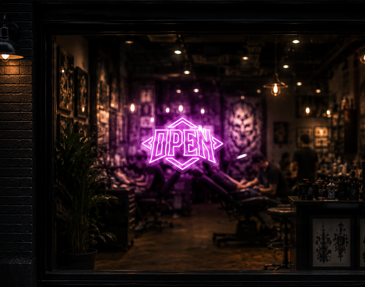 Edgy Diamond Badge Open LED Neon Sign - Bubblegum Pink