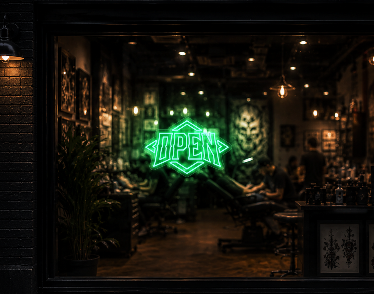 Edgy Diamond Badge Open LED Neon Sign - Mint Green