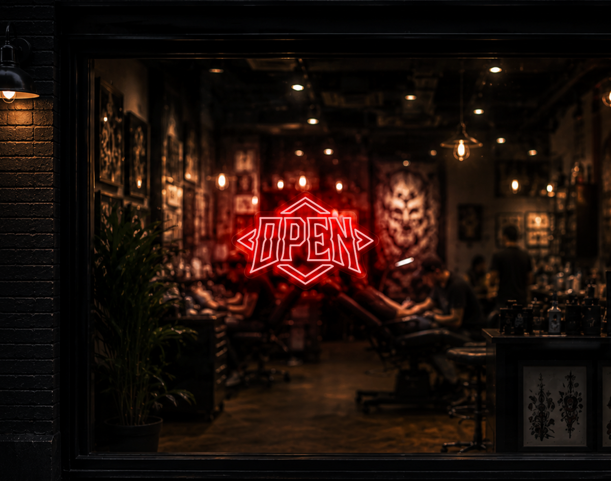 Edgy Diamond Badge Open LED Neon Sign - Red