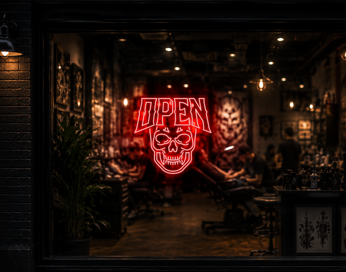 Edgy Skull Open LED Neon Sign - Red