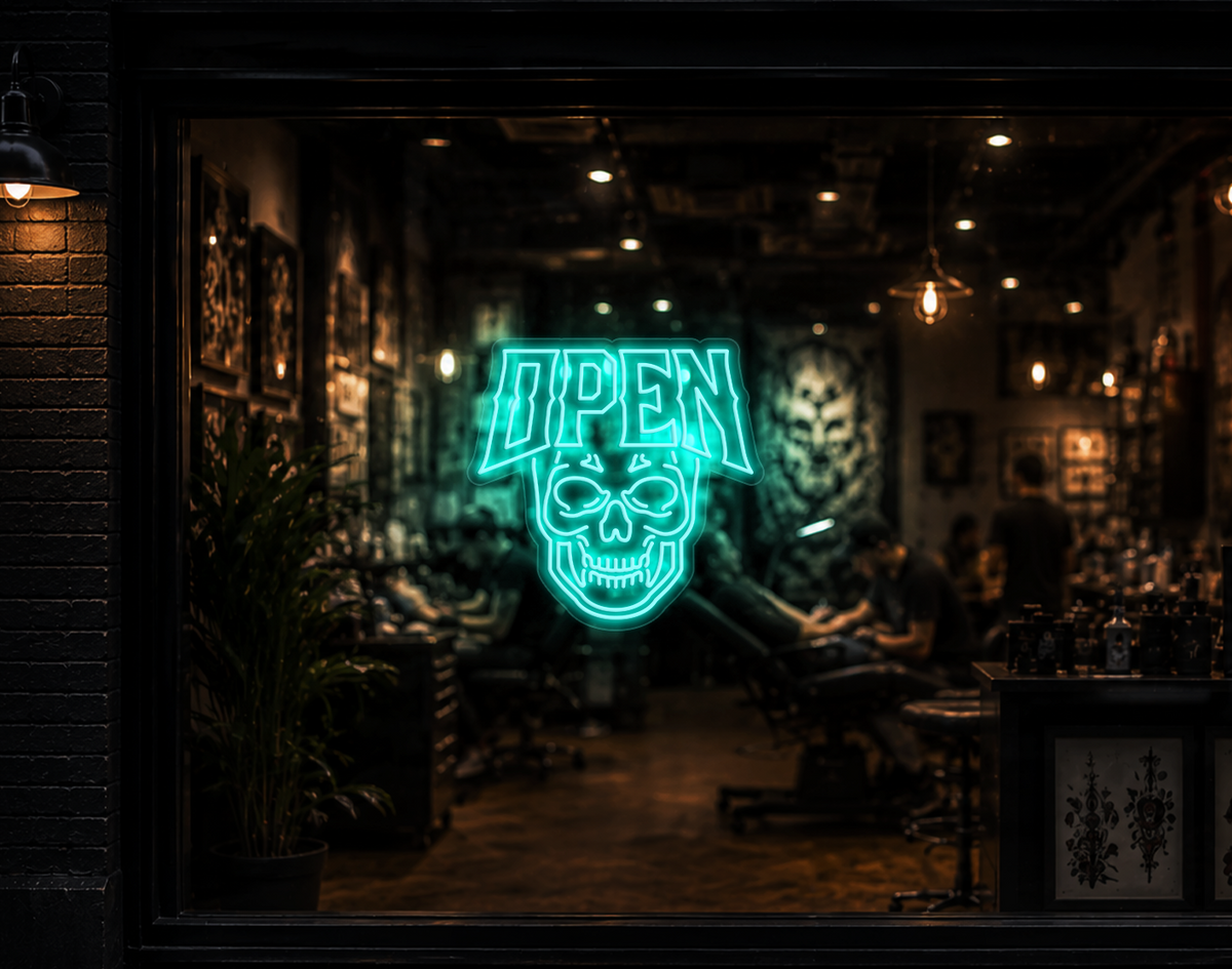 Edgy Skull Open LED Neon Sign - Turquoise