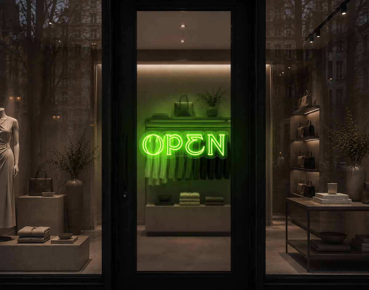 Elegant Serif Open LED Neon Sign - Lime