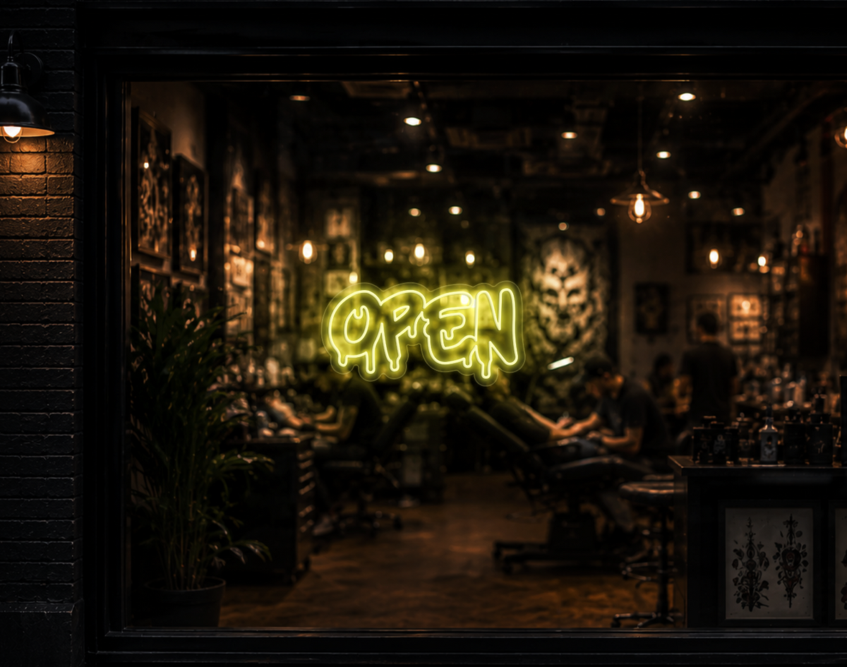 Graff Type Open LED Neon Sign - Buttercup Yellow