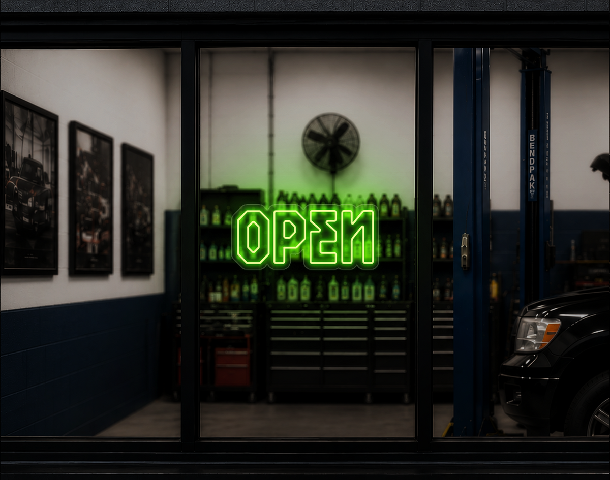 Industrial Type Open LED Neon Sign - Lime