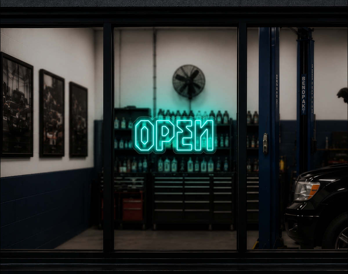 Industrial Type Open LED Neon Sign - Turquoise
