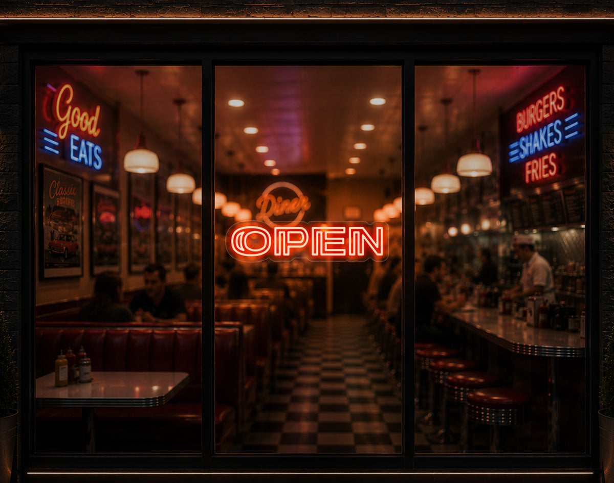 Minimal Double Stem Sans-Serif Open LED Neon Sign - Orange