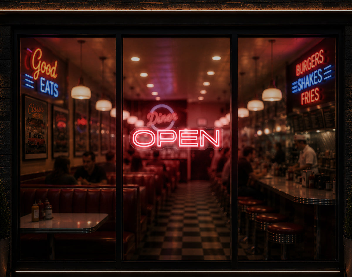 Minimal Sans-Serif Open LED Neon Sign - Petal Pink