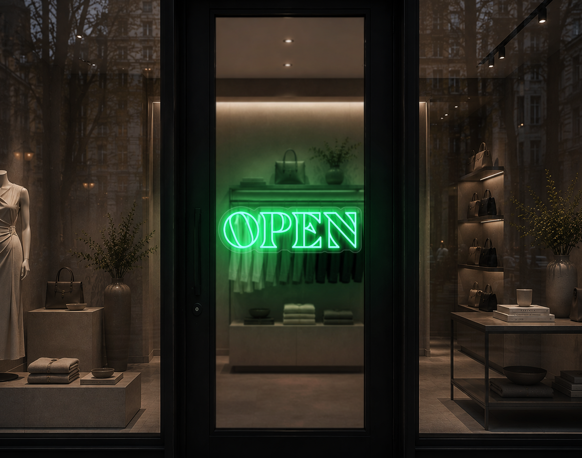 Minimal Wide Serif Open LED Neon Sign - Mint Green