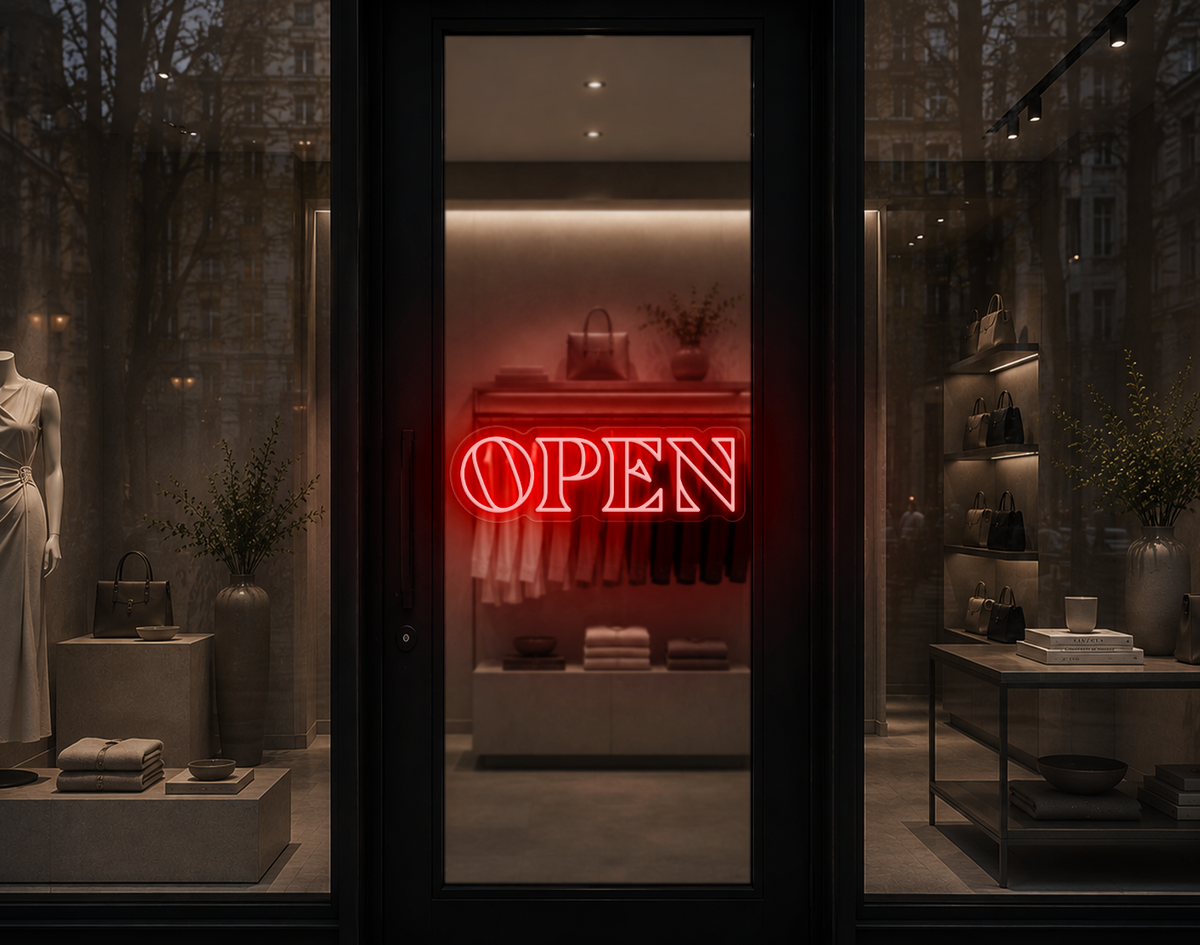 Minimal Wide Serif Open LED Neon Sign - Red