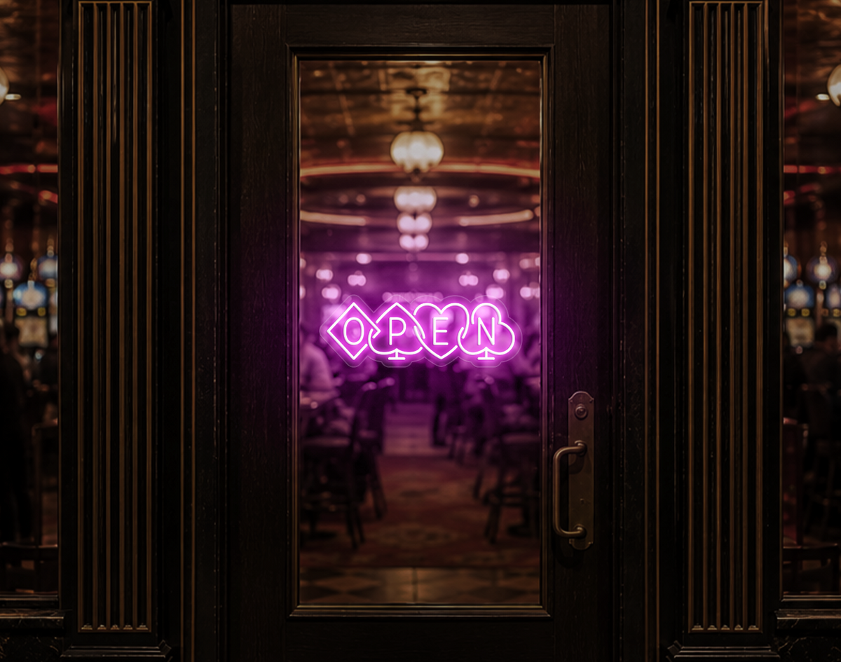 Poker Suites Lock Up Open LED Neon Sign - Bubblegum Pink