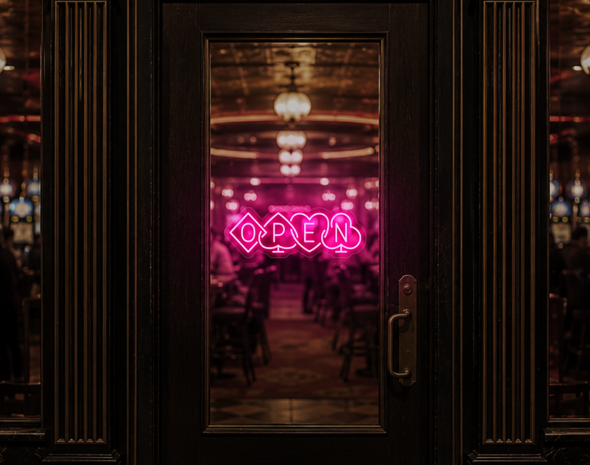 Poker Suites Lock Up Open LED Neon Sign - Light Pink