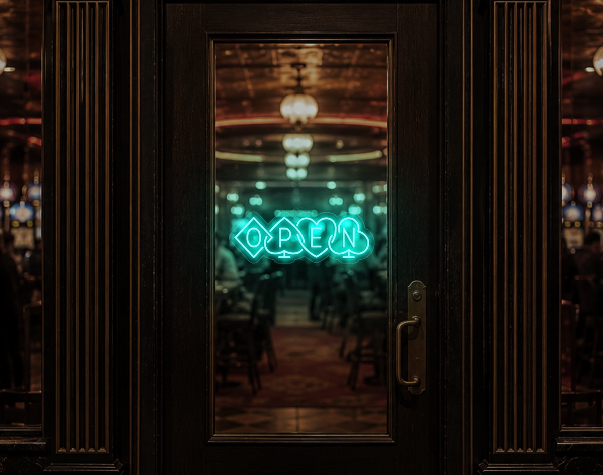 Poker Suites Lock Up Open LED Neon Sign - Turquoise