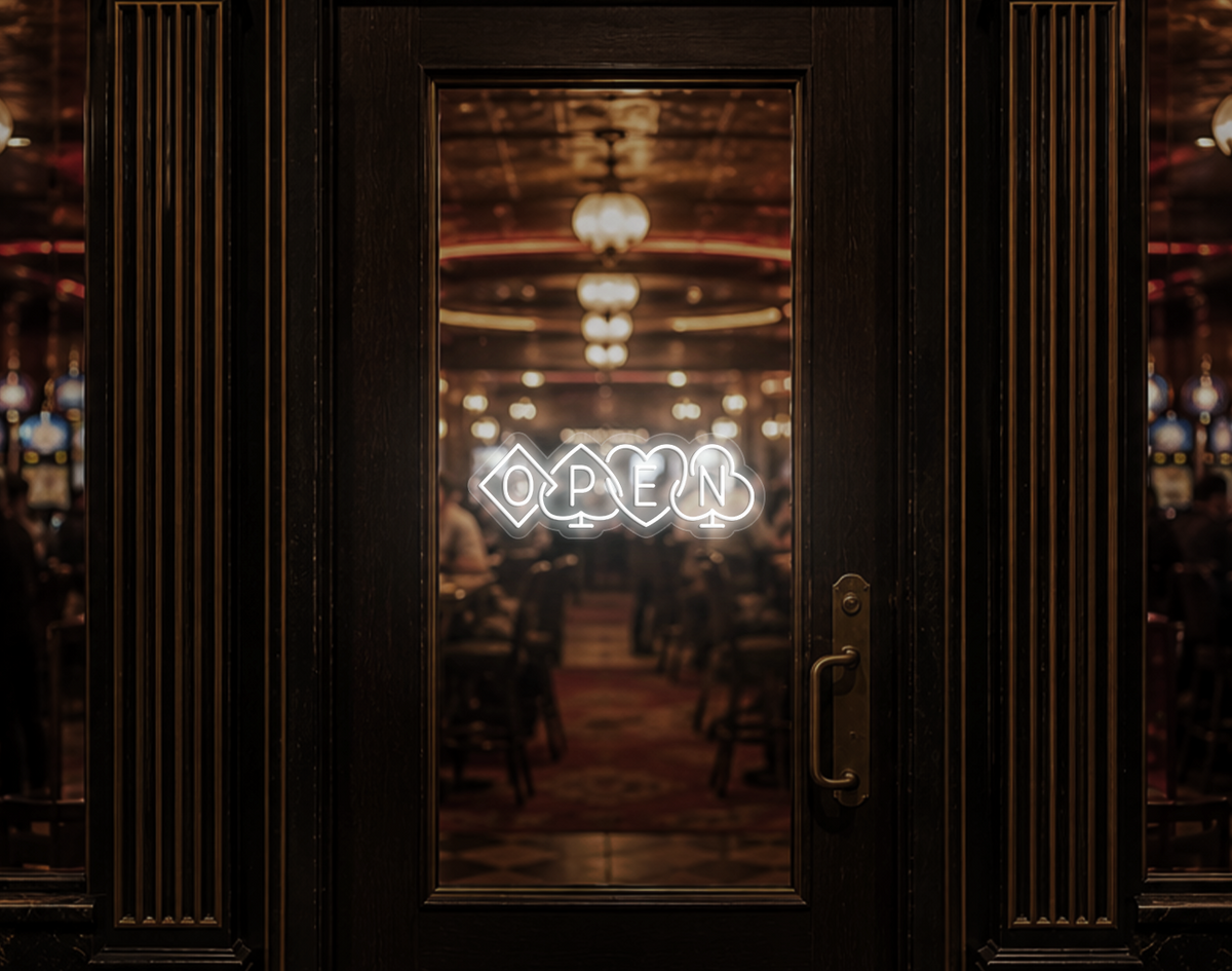 Poker Suites Lock Up Open LED Neon Sign - White