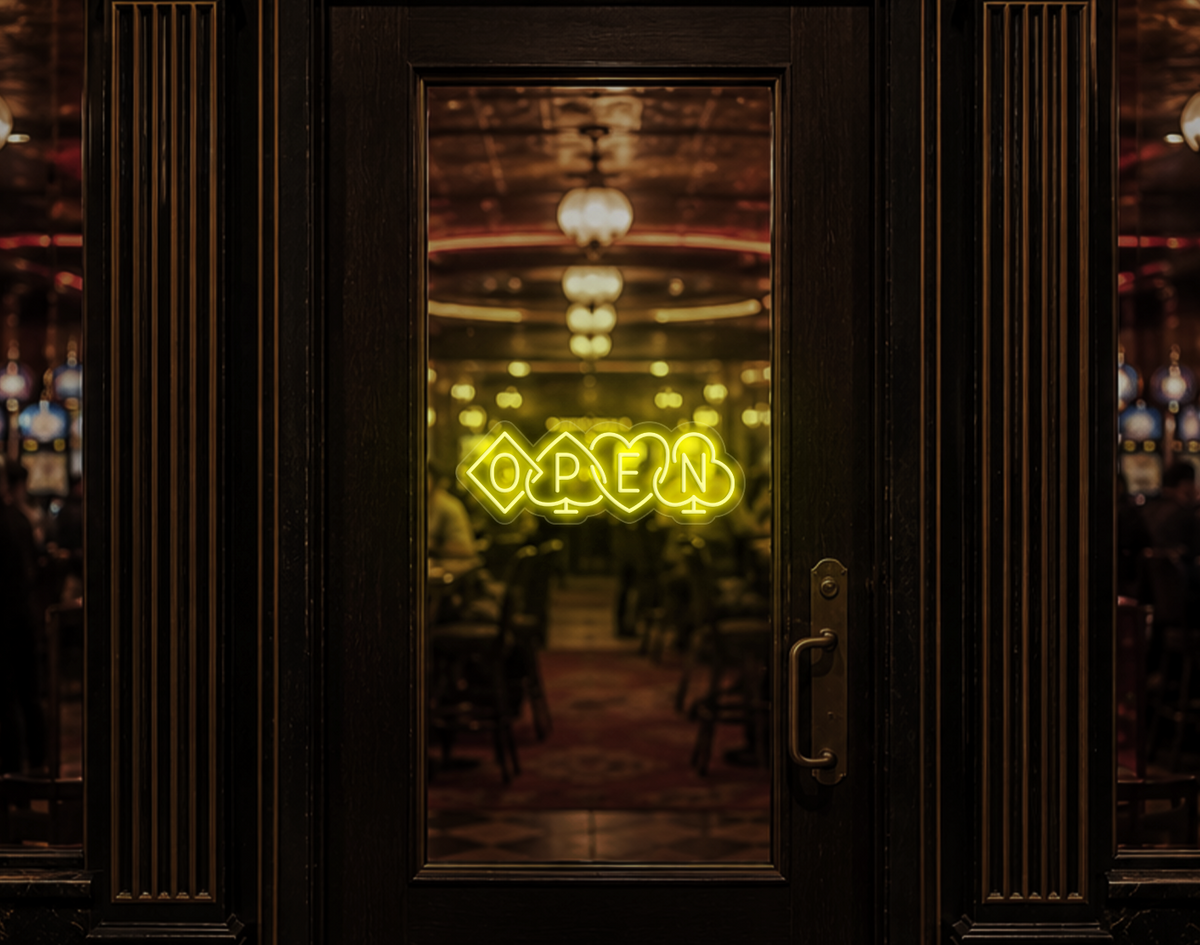 Poker Suites Lock Up Open LED Neon Sign - Yellow