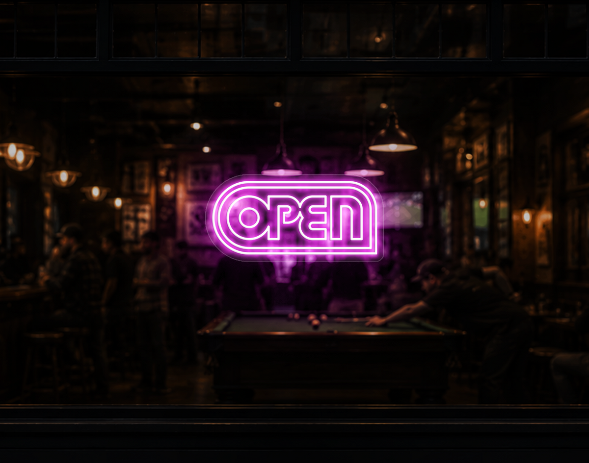 Retro Badge V1 Open LED Neon Sign - Bubblegum Pink