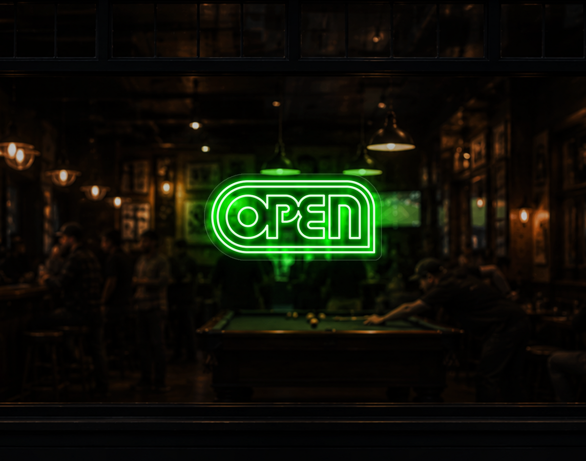 Retro Badge V1 Open LED Neon Sign - Green