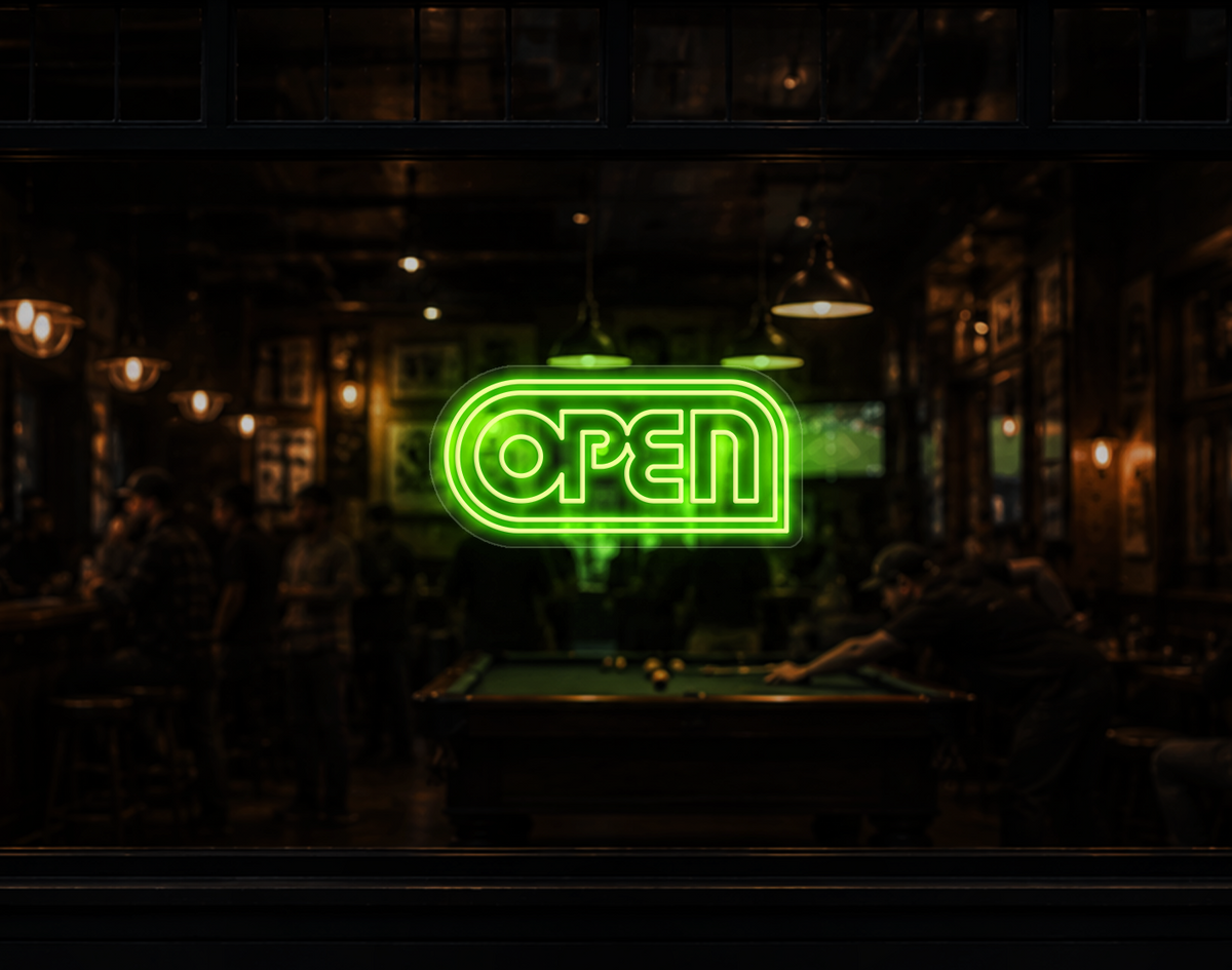 Retro Badge V1 Open LED Neon Sign - Lime