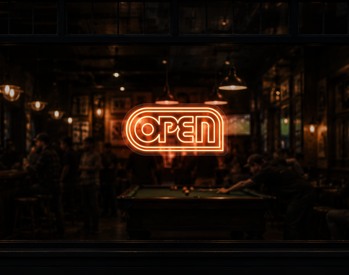 Retro Badge V1 Open LED Neon Sign - Peach Orange