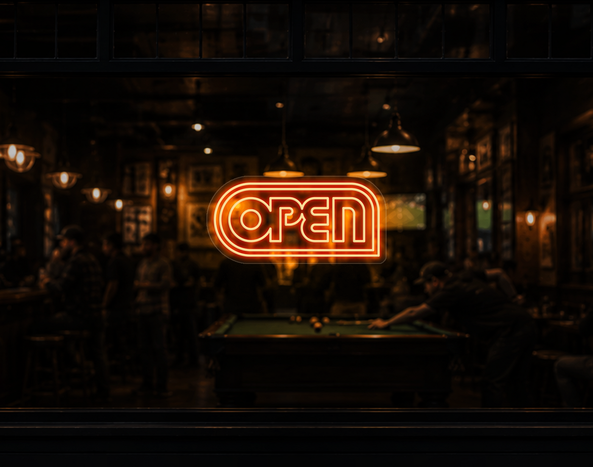 Retro Badge V1 Open LED Neon Sign - Sunset Orange
