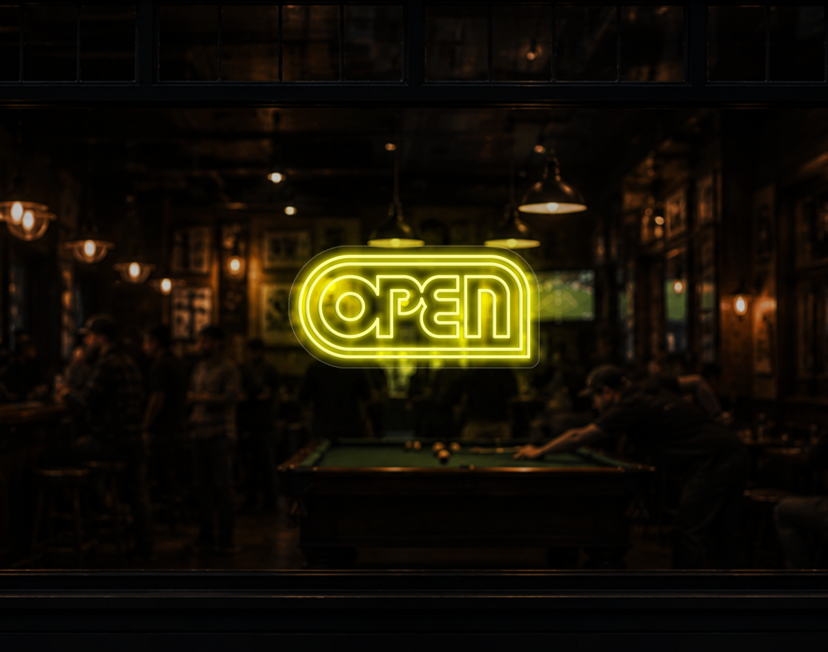Retro Badge V1 Open LED Neon Sign - Yellow
