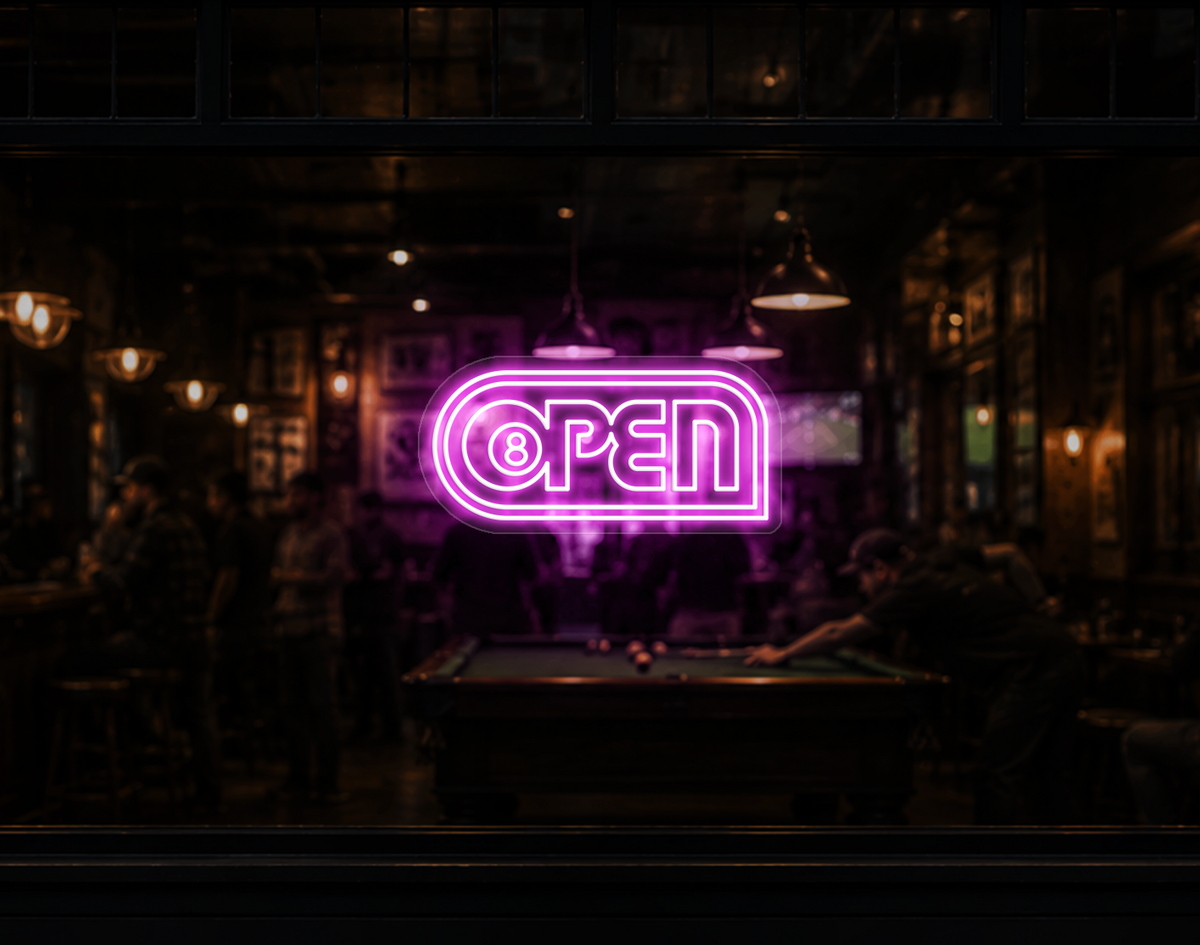 Retro Badge V2 Open LED Neon Sign - Bubblegum Pink