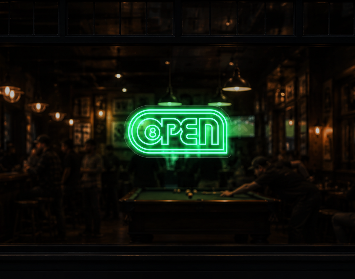 Retro Badge V2 Open LED Neon Sign - Mint Green
