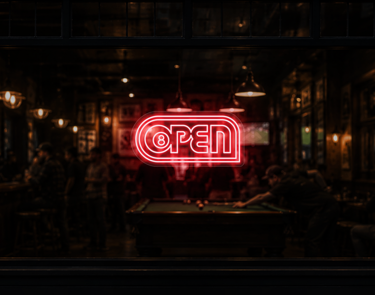 Retro Badge V2 Open LED Neon Sign - Petal Pink