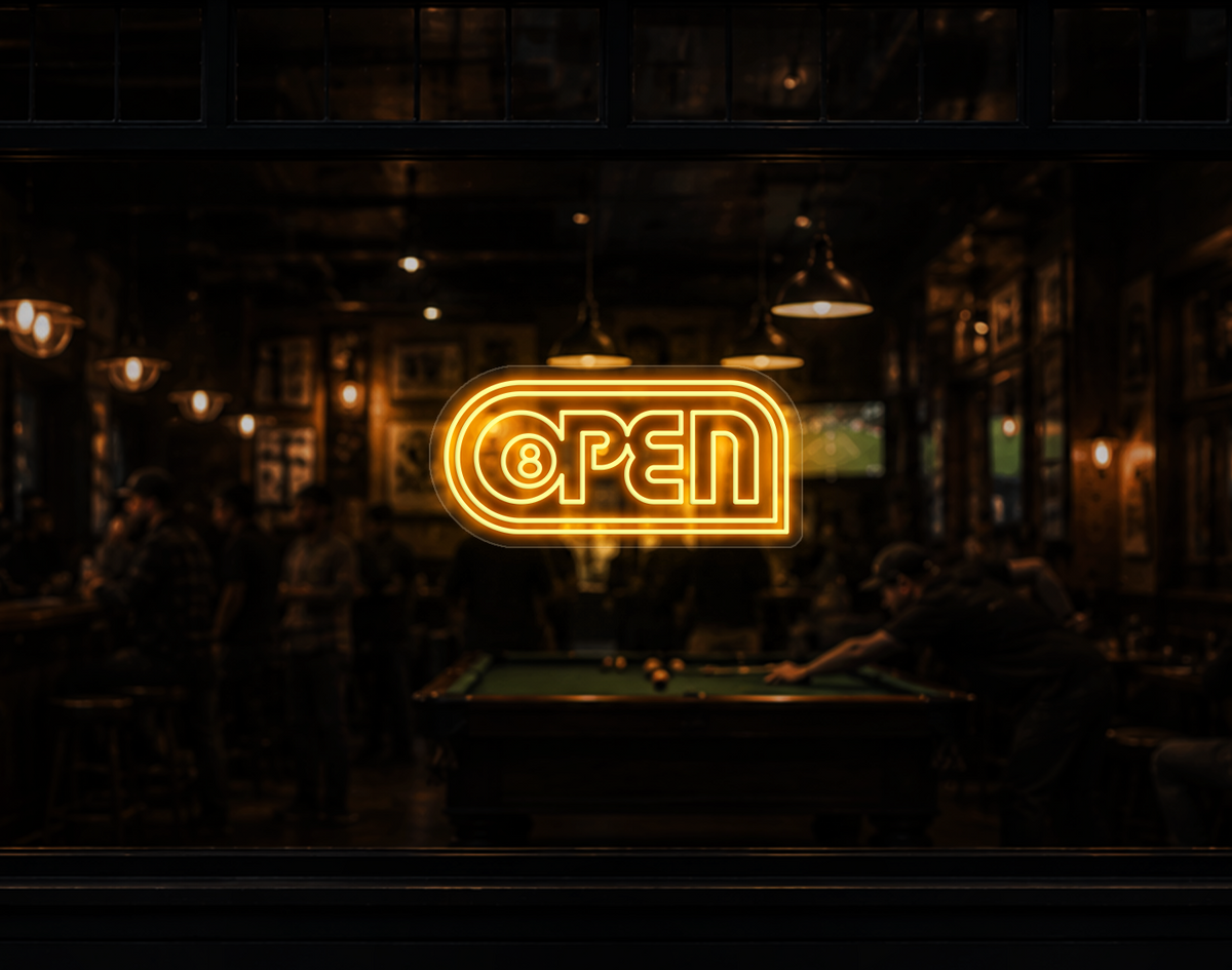 Retro Badge V2 Open LED Neon Sign - Sunset Yellow