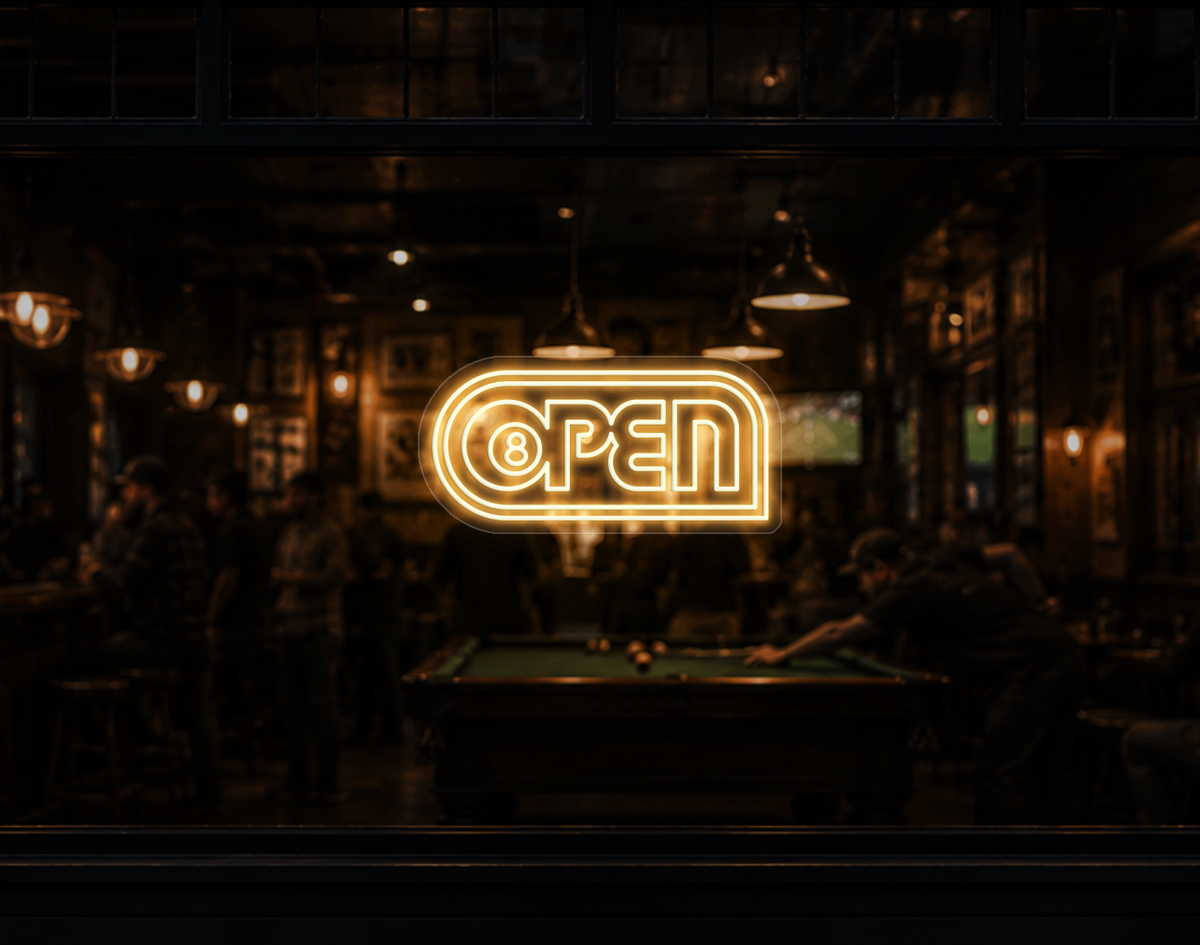 Retro Badge V2 Open LED Neon Sign - Warm White