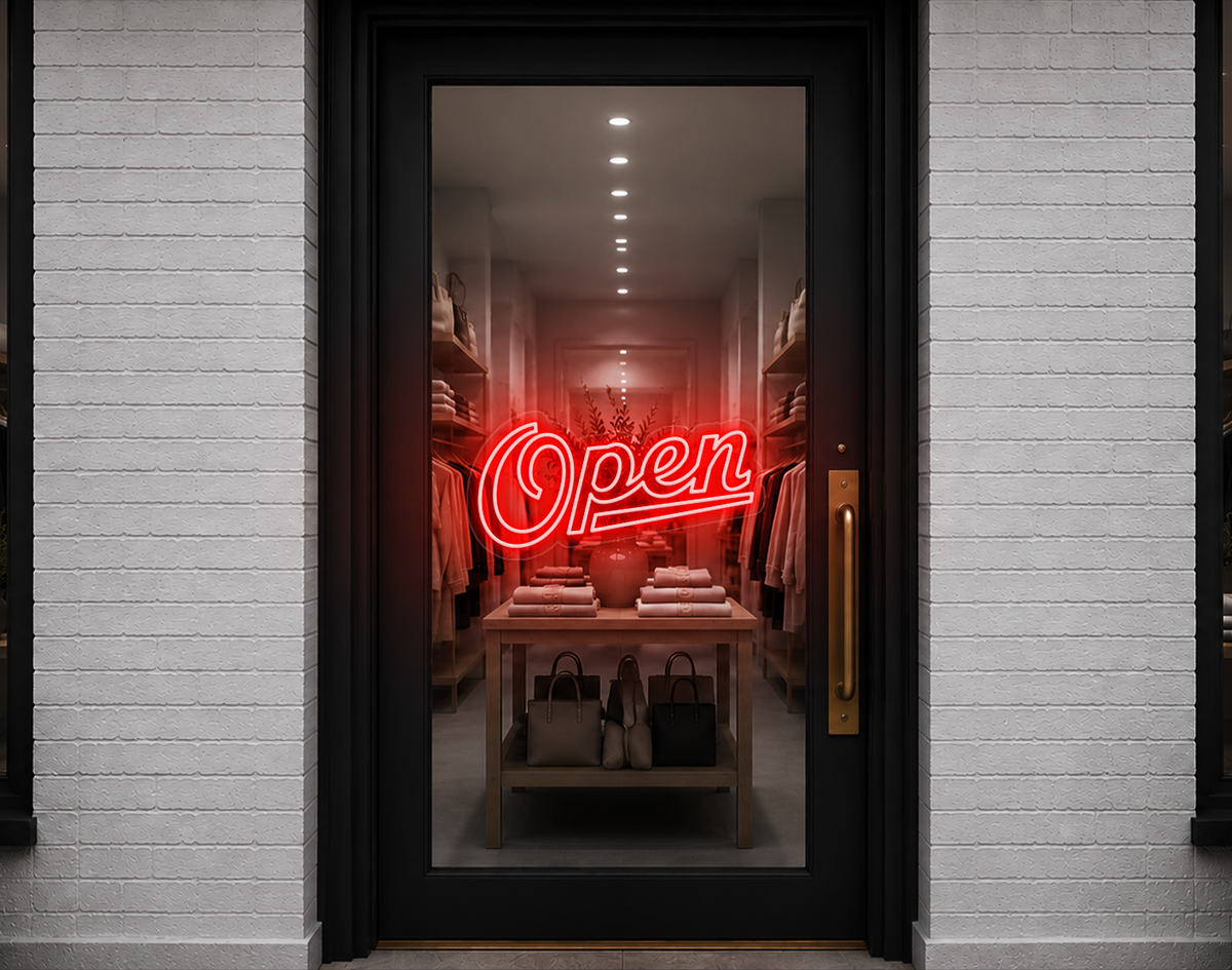Retro Script Open LED Neon Sign - Coral Orange