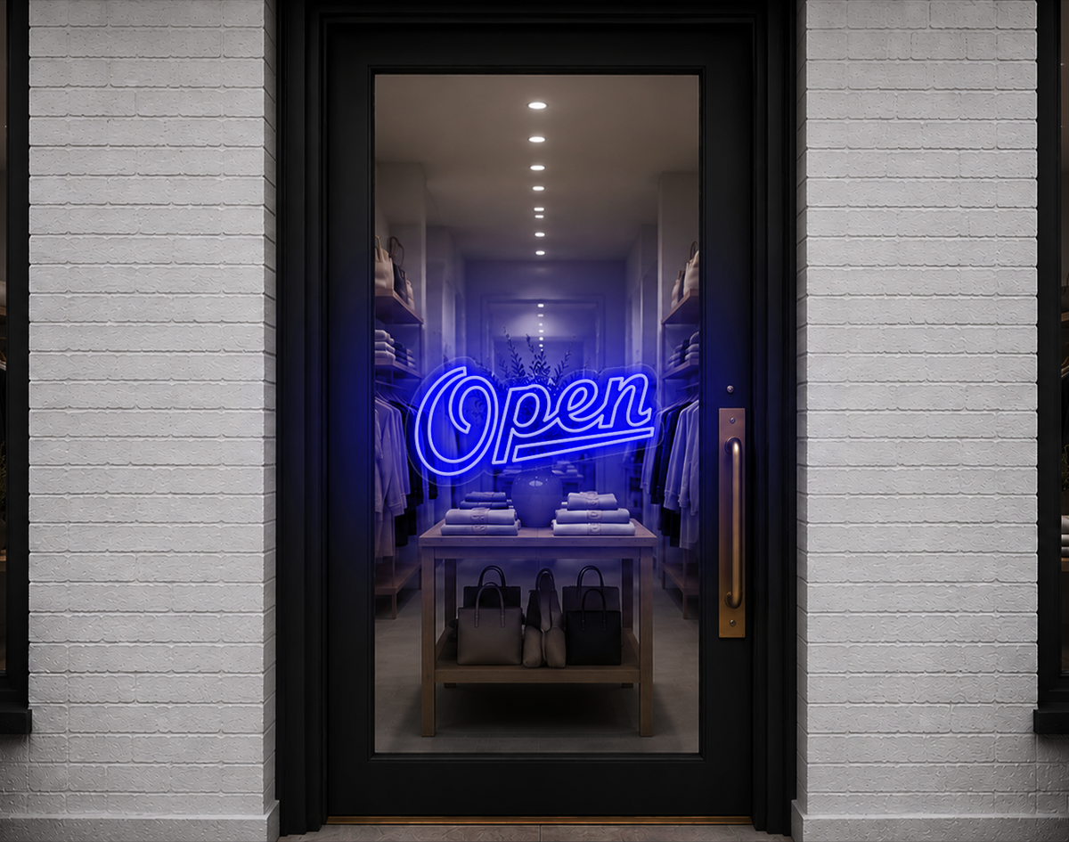 Retro Script Open LED Neon Sign - Dark Blue