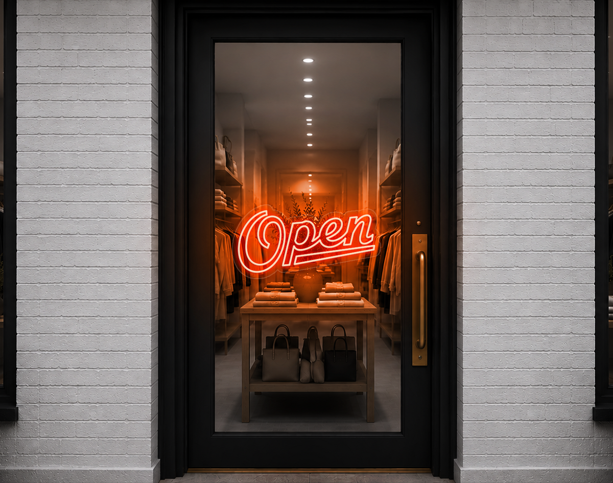 Retro Script Open LED Neon Sign - Orange