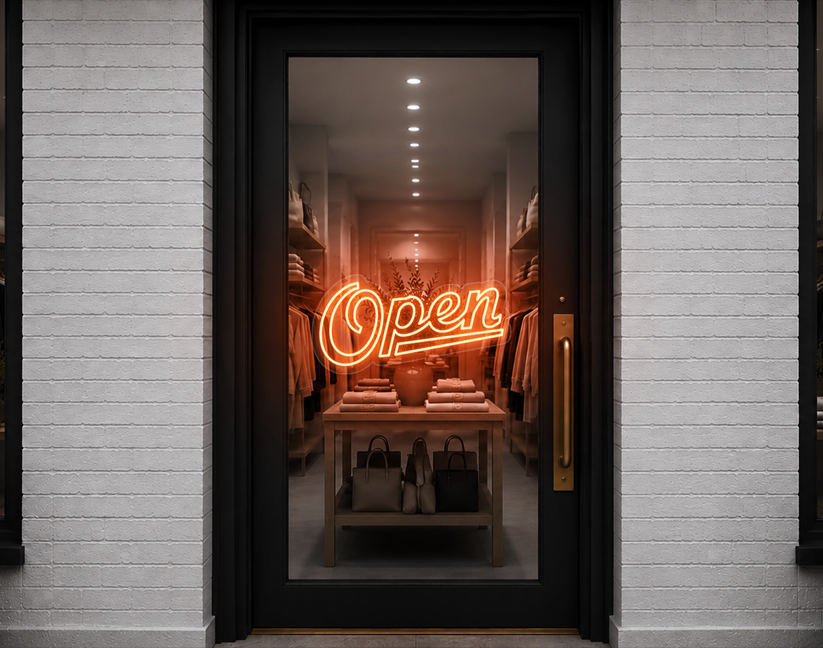 Retro Script Open LED Neon Sign - Peach Orange