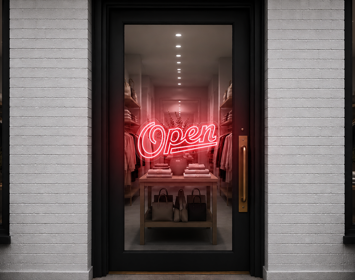 Retro Script Open LED Neon Sign - Petal Pink