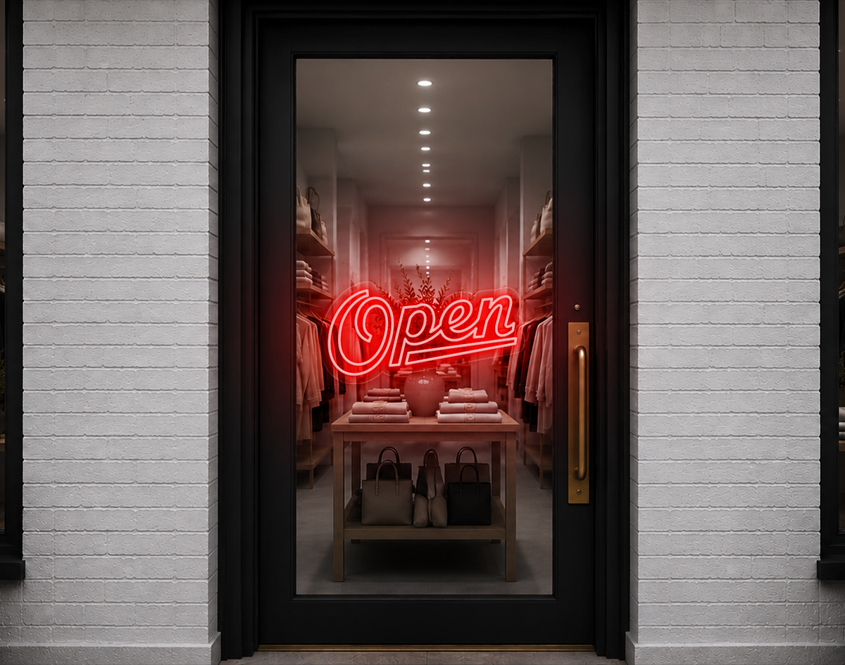 Retro Script Open LED Neon Sign - Red