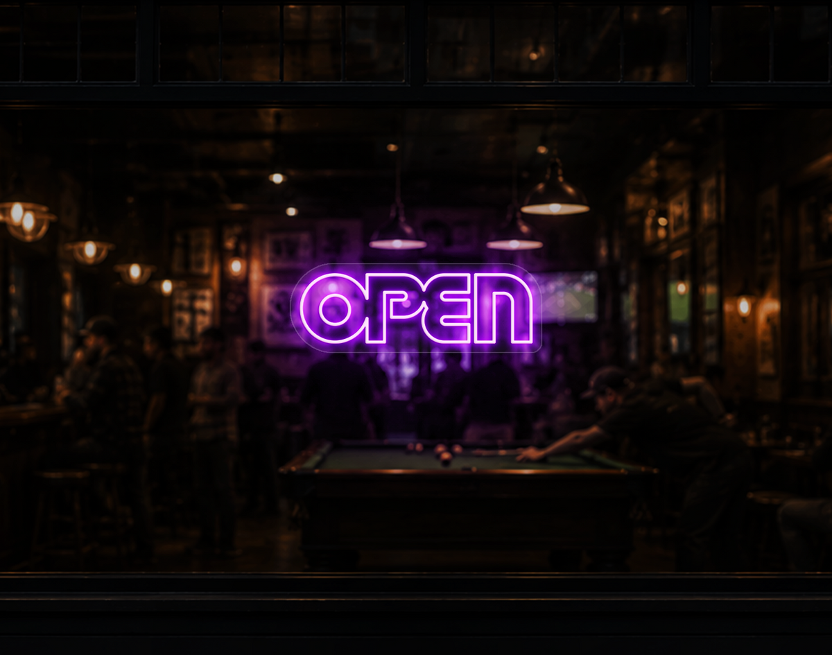 Retro Type Open LED Neon Sign - Lilac Purple