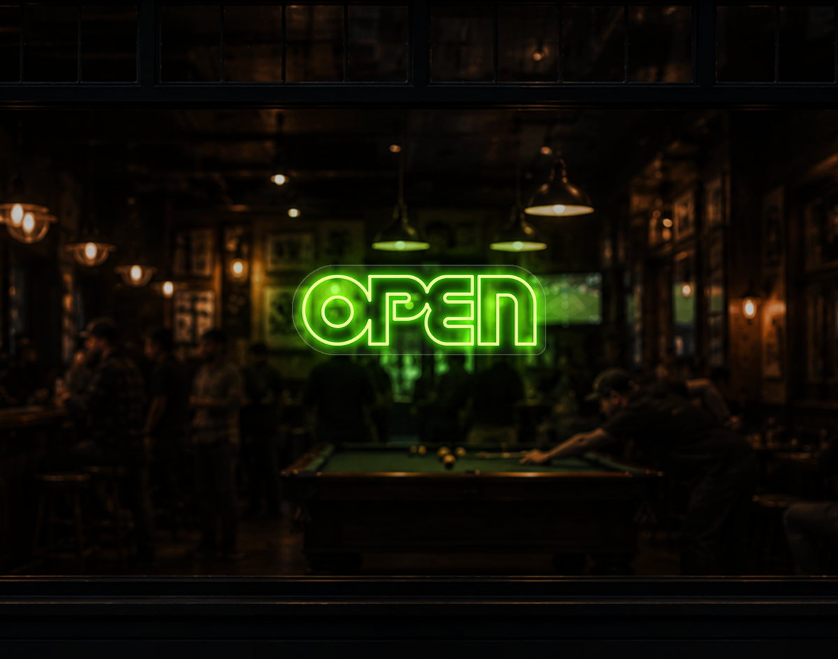 Retro Type Open LED Neon Sign - Lime