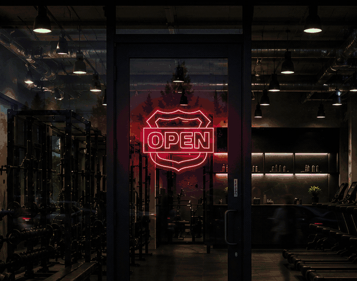 Shield Badge Open LED Neon Sign - Full Colour Spectrum