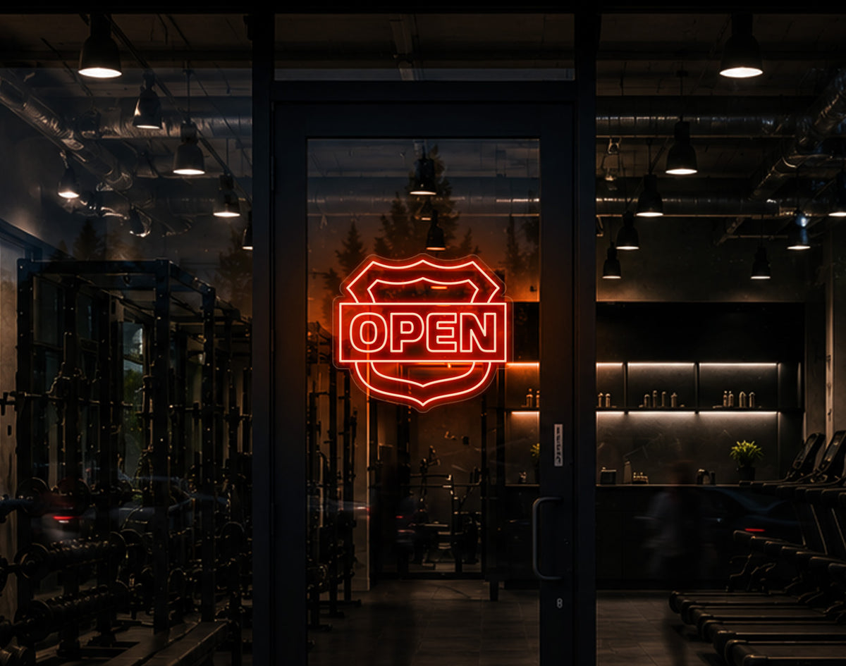 Shield Badge Open LED Neon Sign - Orange