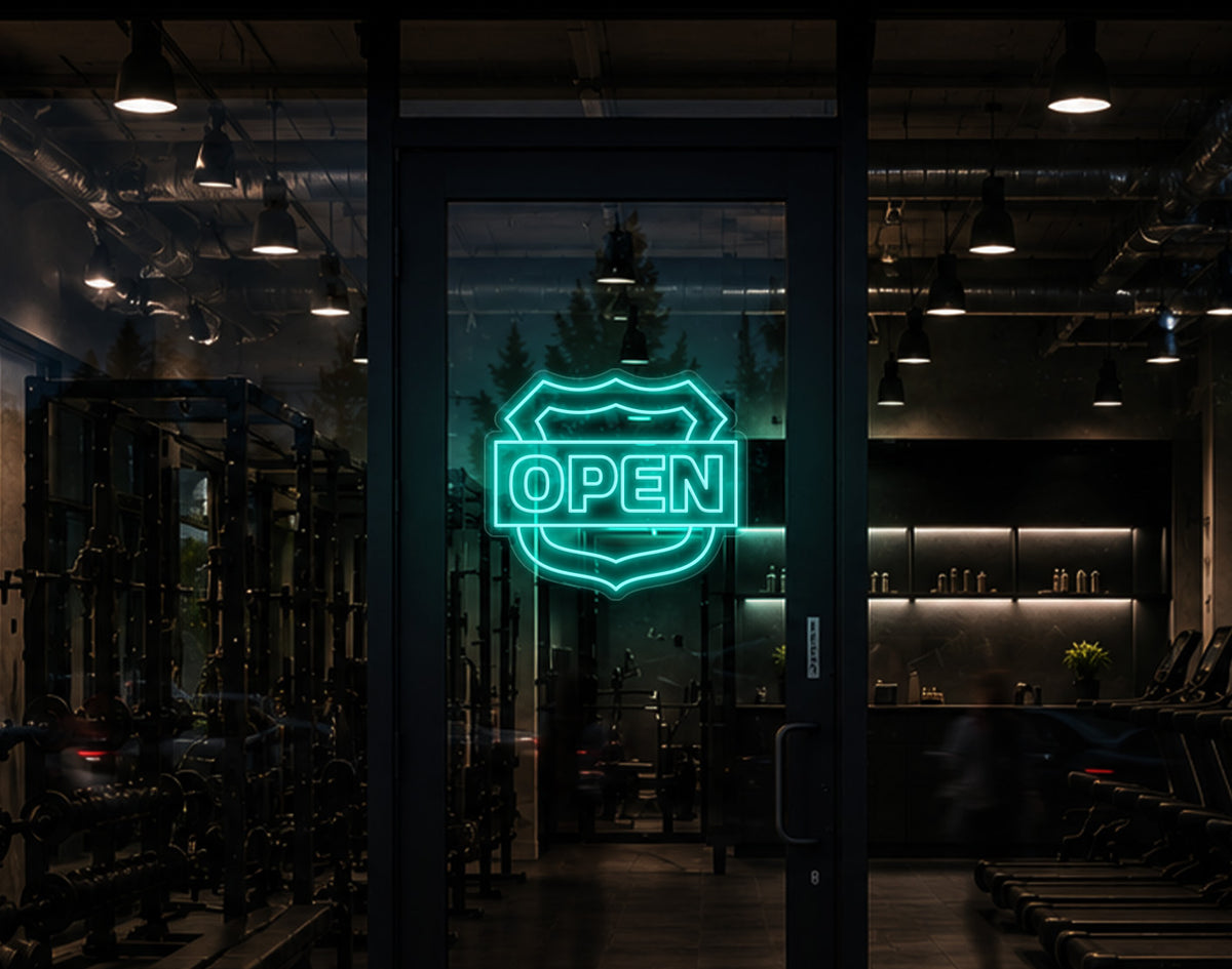 Shield Badge Open LED Neon Sign - Turquoise