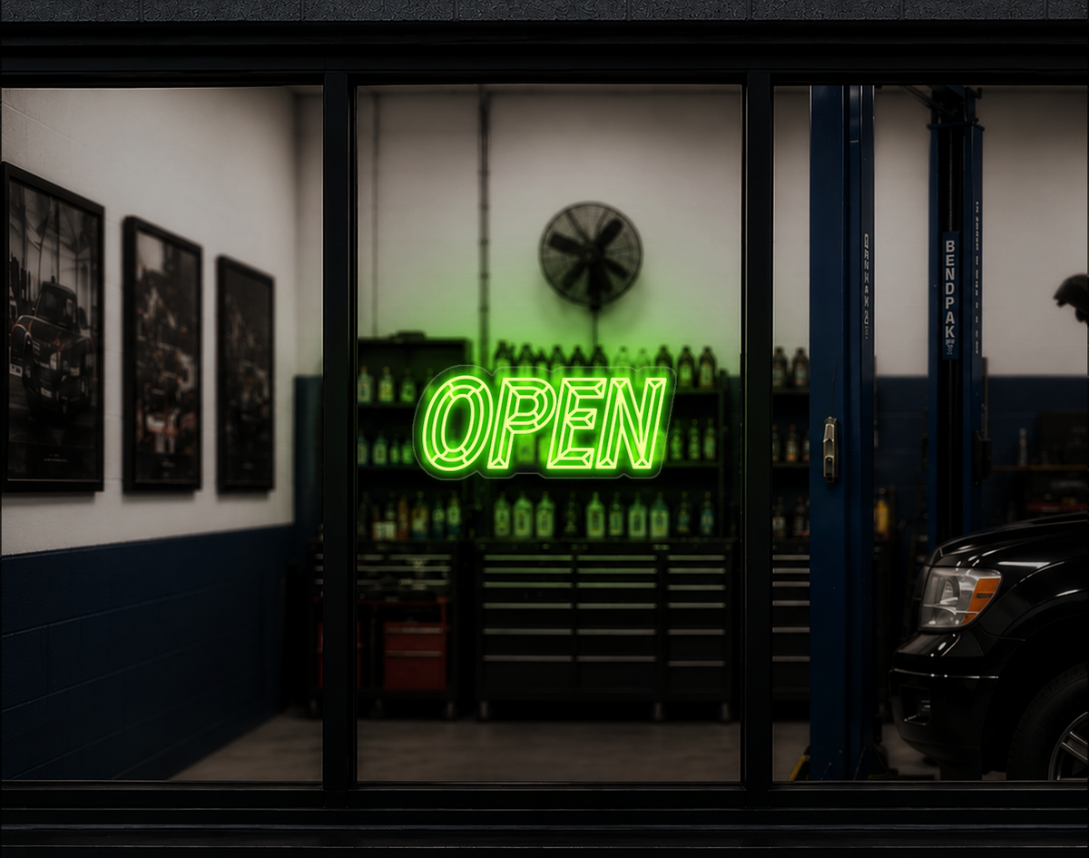 Slanted Bevelled Type Open LED Neon Sign - Lime