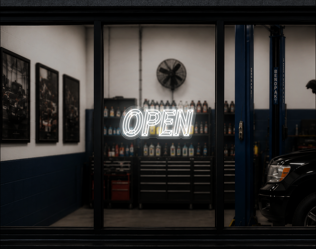 Slanted Bevelled Type Open LED Neon Sign - White