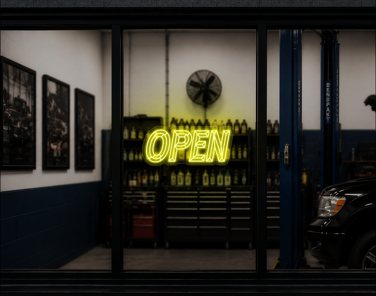 Slanted Bevelled Type Open LED Neon Sign - Yellow