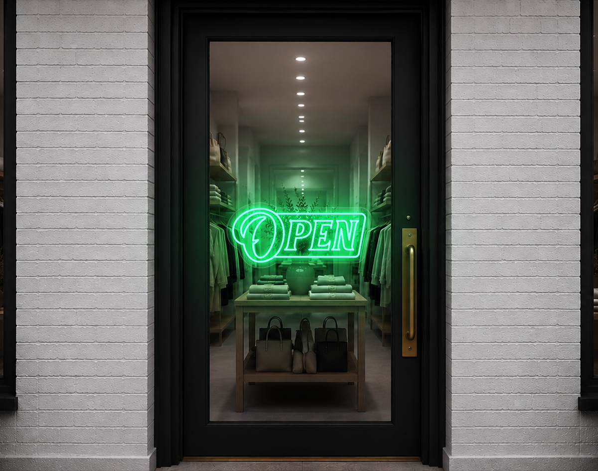 Slanted Serif Badge Open LED Neon Sign - Mint Green