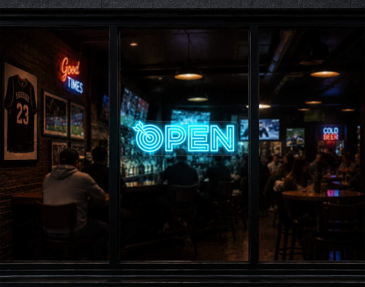 Target Type Open LED Neon Sign - Ice Blue